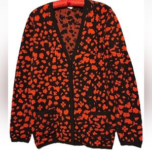 Emanuel Ungaro Sweater L Red Black Snap Front Wool Silk Blend Cardigan Italy 42